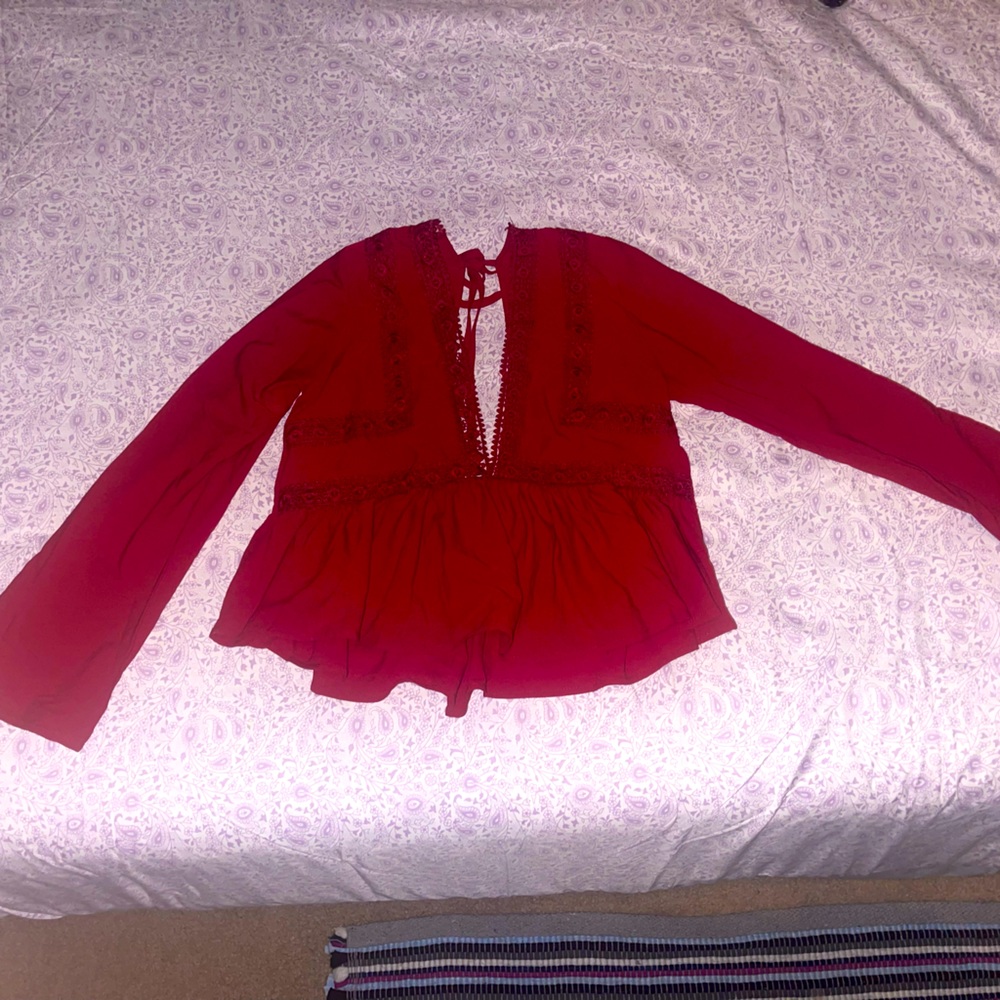 Beautiful Long Sleeve Red Blouse with Embroidery